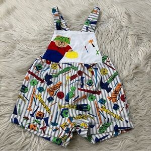 Vintage 90s Nannette Color Block Overalls Romper One Piece Retro Size 24 Months